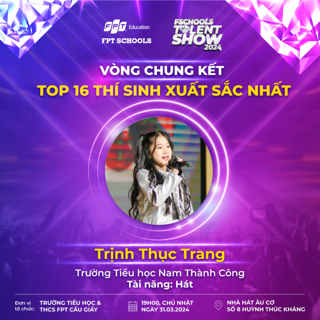 Thí sinh Trịnh Thục Trang - Tiểu học Nam Thành Công