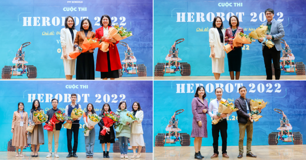 BTC cuộc thi Herobot tặng hoa, kỷ niệm chương cho đại diện các trường tham dự, nhà tài trợ, các huấn luyến viên và trọng tài  trong lễ khai mạc vòng Sơ loại