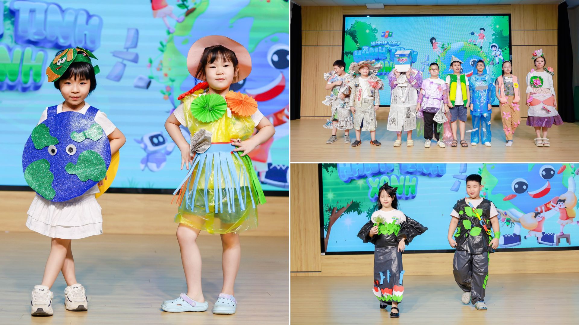 Tổng kết FPT Summer Camp 2025: Trưởng thành từ trải nghiệm – Lan tỏa hành động vì môi trường 3 Những bộ trang phục tái chế đầy màu sắc được chính tay học sinh thiết kế, thể hiện khả năng sáng tạo và ý thức bảo vệ hành tinh.