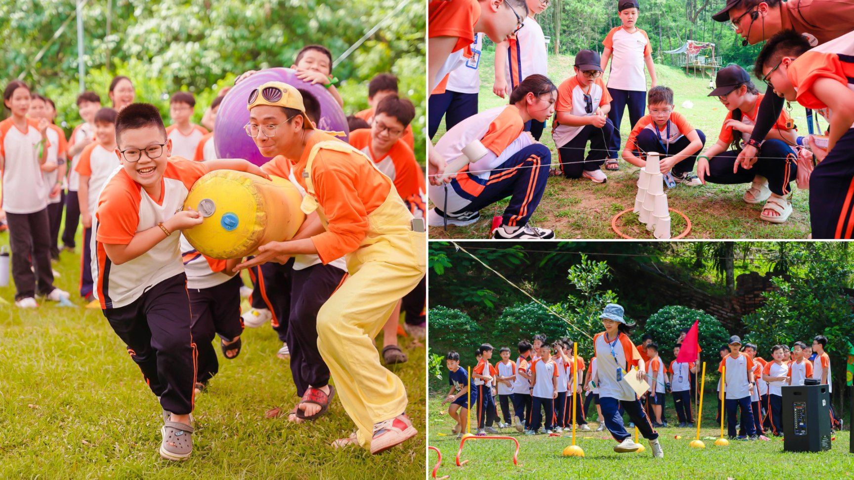 Học sinh sôi nổi trong chuỗi thử thách teambuilding.