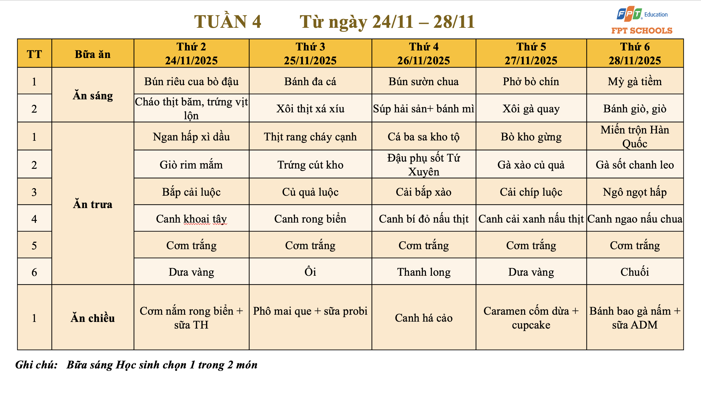 Thực đơn tháng 11.2025 khối Tiểu Học 4 Anh man hinh 2025 11 24 luc 11.03.30
