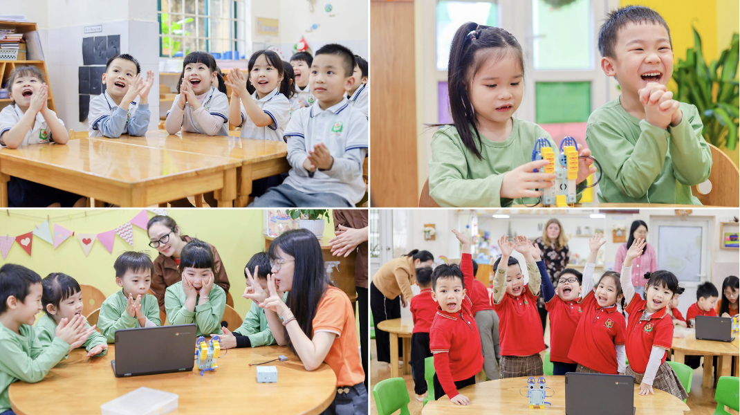 Học sinh mầm non hào hứng tham gia buổi trải nghiệm công nghệ do FPT Schools Cầu Giấy tổ chức.