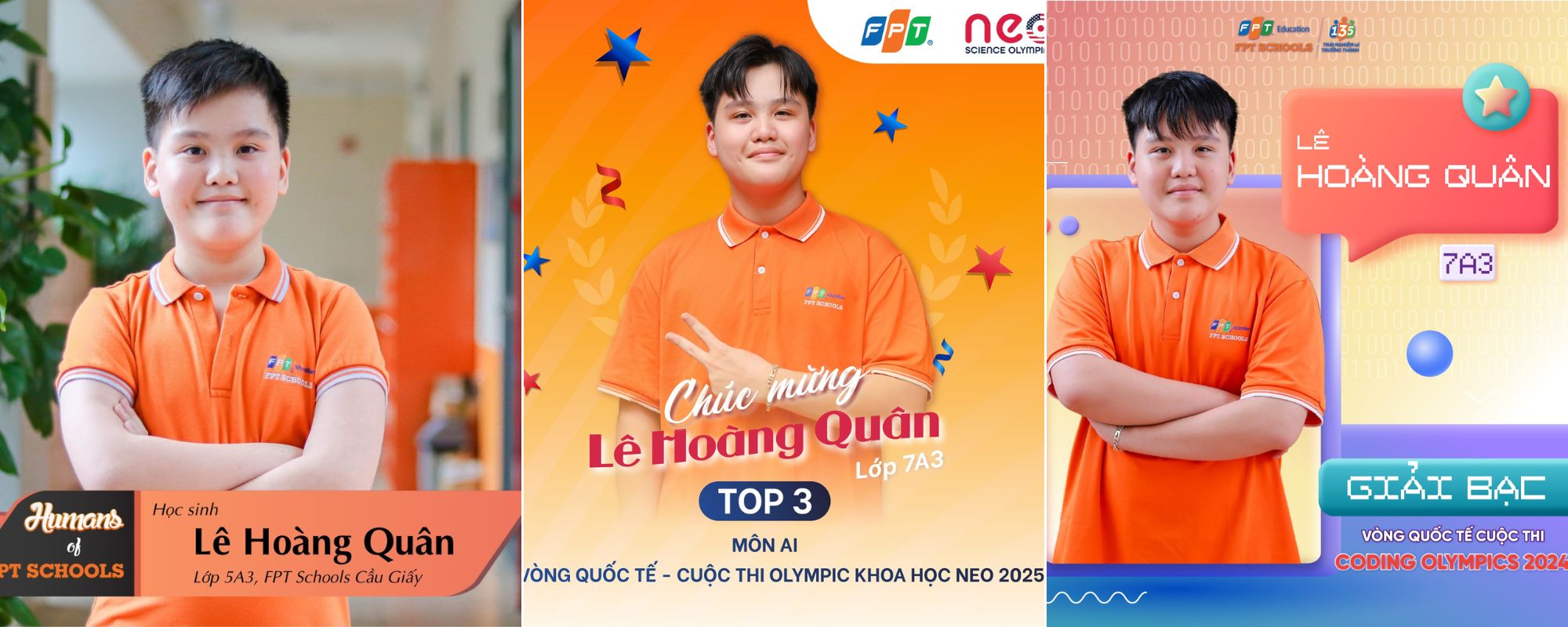Hành trình chạm đỉnh AI thế giới ở tuổi 13 của Lê Hoàng Quân 5 Hoàng Quân là “gương mặt vàng” thường xuyên được vinh danh trên Fanpage của trường.
