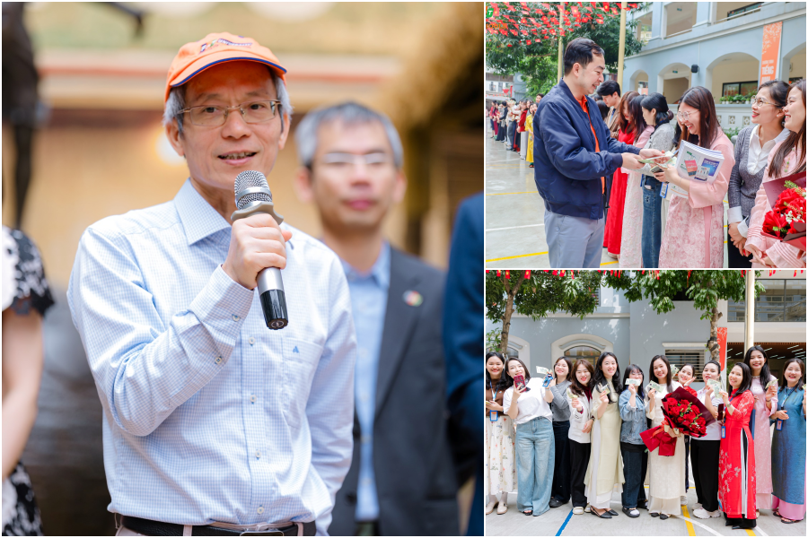 Đại diện Ban Lãnh đạo Tổ chức giáo dục FPT gửi lời chúc mừng năm mới và lì xì cho tập thể cán bộ, giáo viên