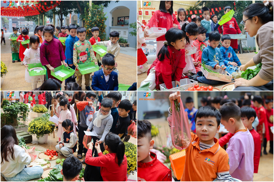 Nhiều bạn nhỏ khối 2 lần đầu trải nghiệm đi chợ quê dịp cận Tết 