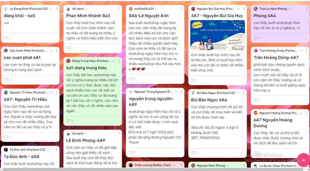 Rất nhiều cảm nhận về buổi Workshop được Ếch Cốm chia sẻ trên Padlet