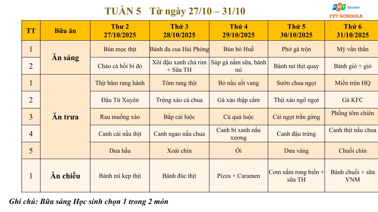 Thang 10 Menu Tieu hoc 5