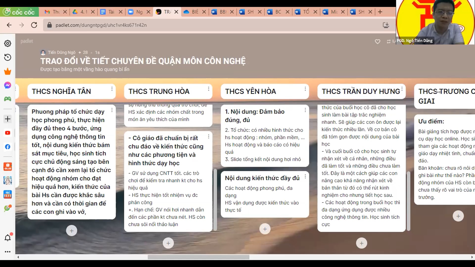 Đồng chí Ngô Tiến Dũng và các giáo viên trên địa bàn quận trao đổi, đóng góp ý kiến về giờ học chuyên đề