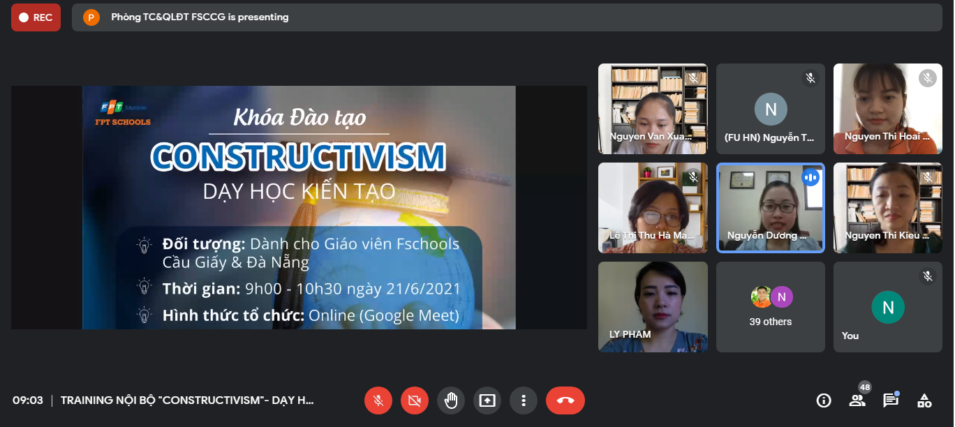 Buổi tập huấn nội bộ của các GV về Lý thuyết kiến tạo (Constructivism) có sự tham gia tích cực của các GV ở cả hai trường: FPT Cầu Giấy và FPT Đà Nẵng